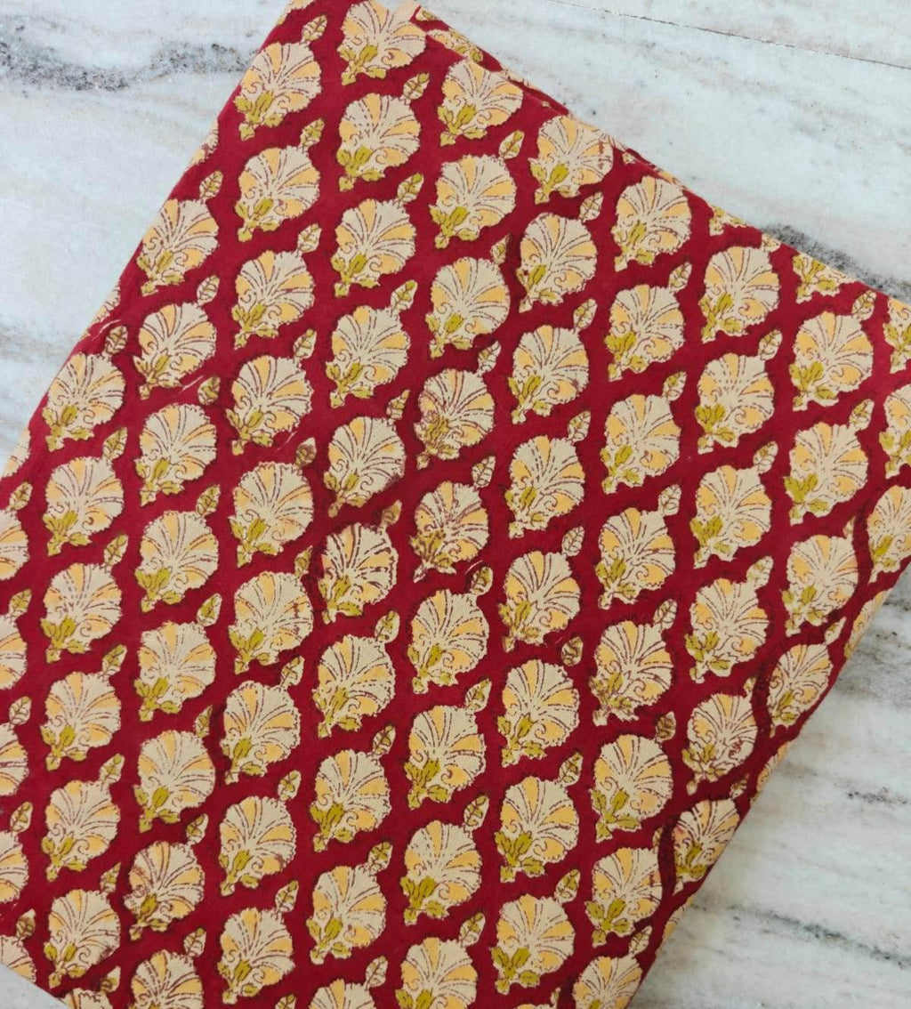 Red Floral Block Print Cotton Fabric by Yard, Hand Block Printed Indian Cotton Fabric, Buti Print Textile Sewing Quilting Dressmaking Fabric