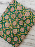 Green Floral Cotton Fabric by the Yard, Hand Block Print Cotton Fabric, Pink Flower Botanical Fabric, Indian Cotton Fabric, Napkins Decor