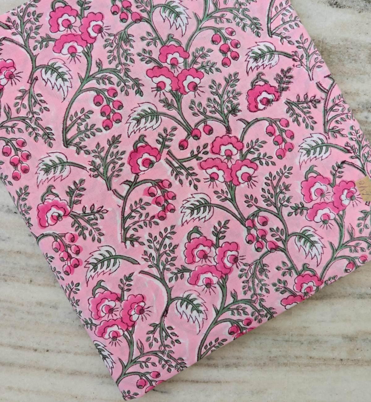 Soft Cotton Pink Hand Block Print Fabric, Loose Running Fabric, Quilting Sewing For Dressmkaing Fabric, Home Decor, Napkins, Table Cover
