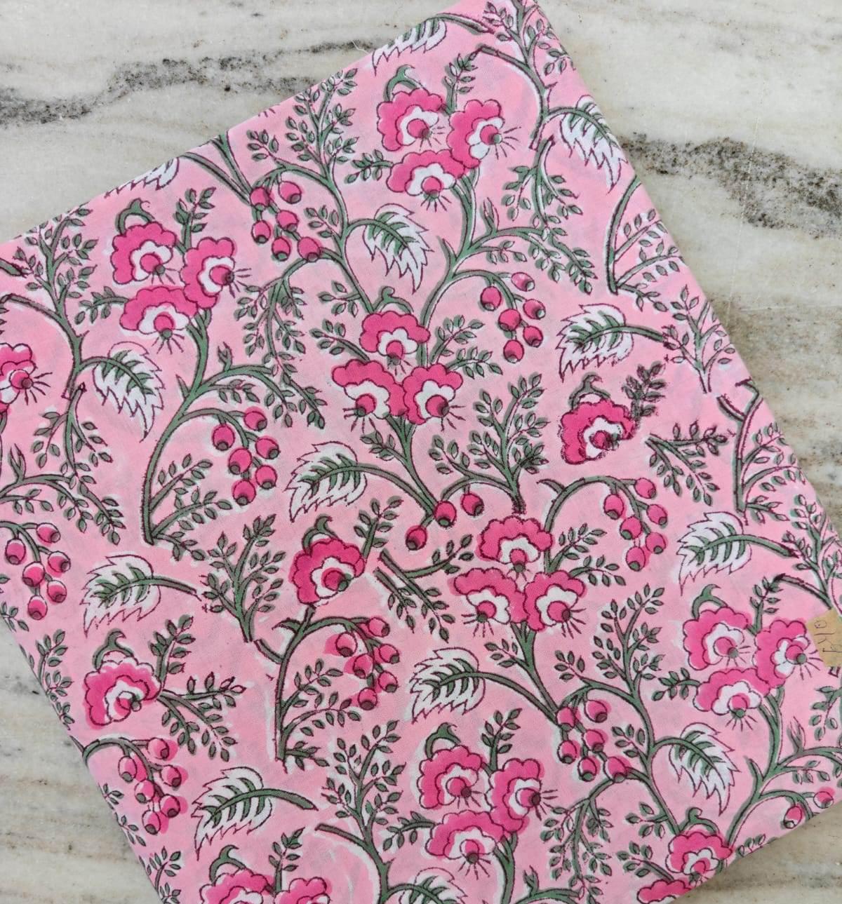 Soft Cotton Pink Hand Block Print Fabric, Loose Running Fabric, Quilting Sewing For Dressmkaing Fabric, Home Decor, Napkins, Table Cover