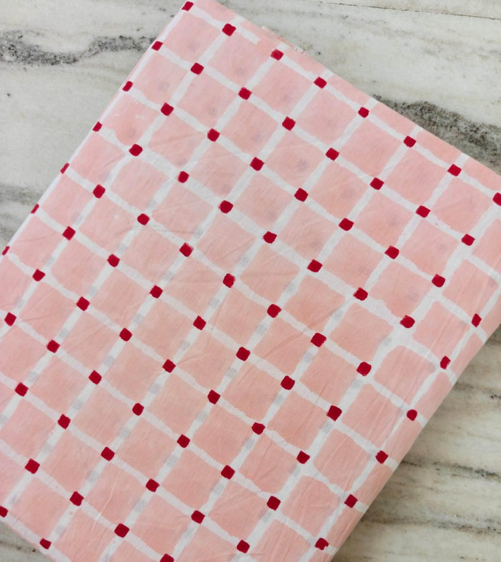 Pink Check Cotton Fabric by Yard, Geometric Grid Print Fabric, Soft Cotton Sewing Fabric, Modern Plaid Cotton Material for Quilting & Crafts