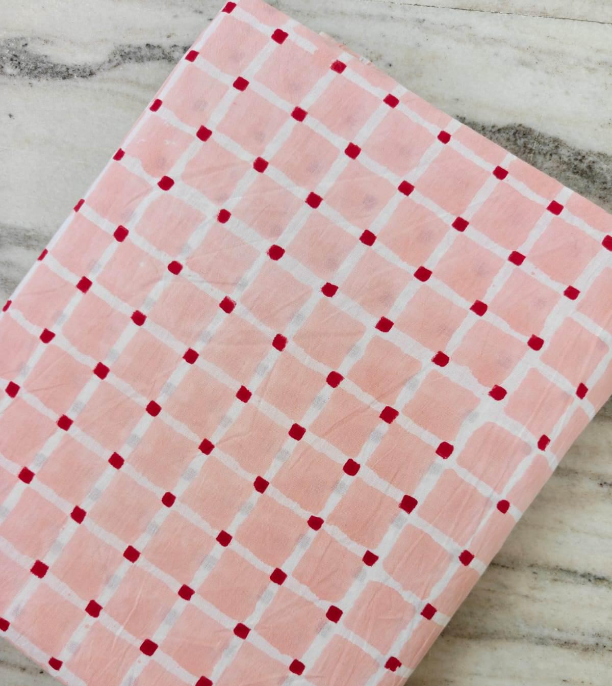 Pink Check Cotton Fabric by Yard, Geometric Grid Print Fabric, Soft Cotton Sewing Fabric, Modern Plaid Cotton Material for Quilting & Crafts
