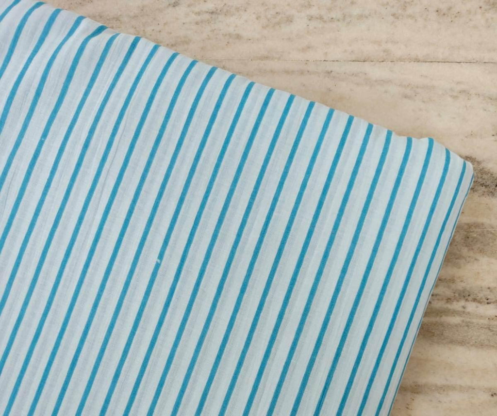 Blue Stripe Cotton Fabric by Yard, Soft Striped Cotton Fabric for Sewing, Quilting Fabric, Blue White Cotton Dressmaking Fabric, Napkins