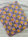 Lavender Floral Cotton Fabric by Yard, Hand Block Print Fabric, Yellow Flower Indian Cotton Fabric for Sewing Quilting Dressmaking, Fabric
