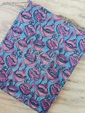 Hand Block Print Cotton Fabric, Blue Pink Floral Indian Fabric, Soft Cotton Sewing Fabric by Yard for Dresses Quilting Crafts, Loose Fabric