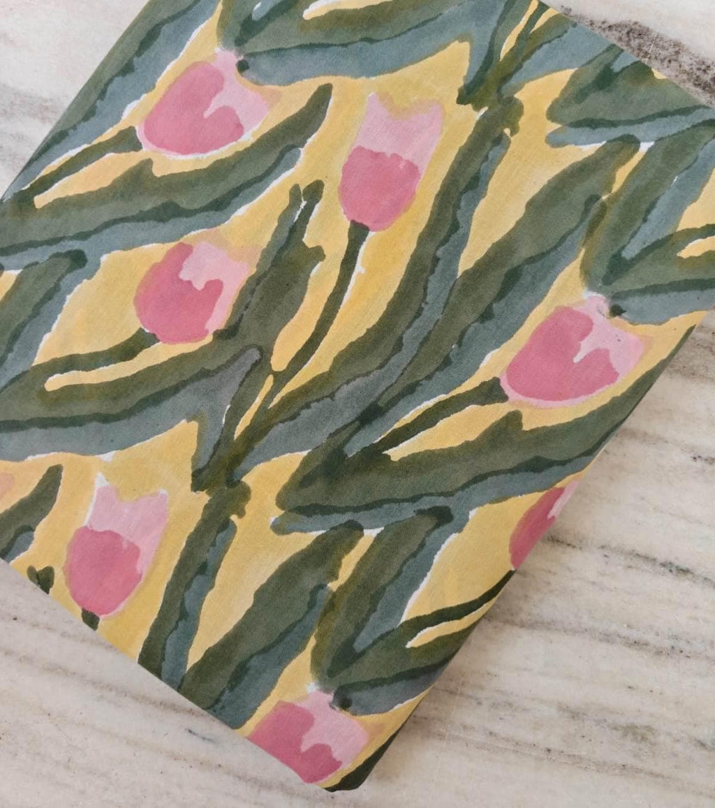 Pink Tulip Cotton Fabric by Yard, Floral Cotton Fabric, Botanical Print Fabric, Watercolor Flower Fabric, Sewing Fabric, Dressmaking Fabric