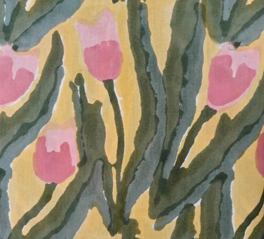 Pink Tulip Cotton Fabric by Yard, Floral Cotton Fabric, Botanical Print Fabric, Watercolor Flower Fabric, Sewing Fabric, Dressmaking Fabric
