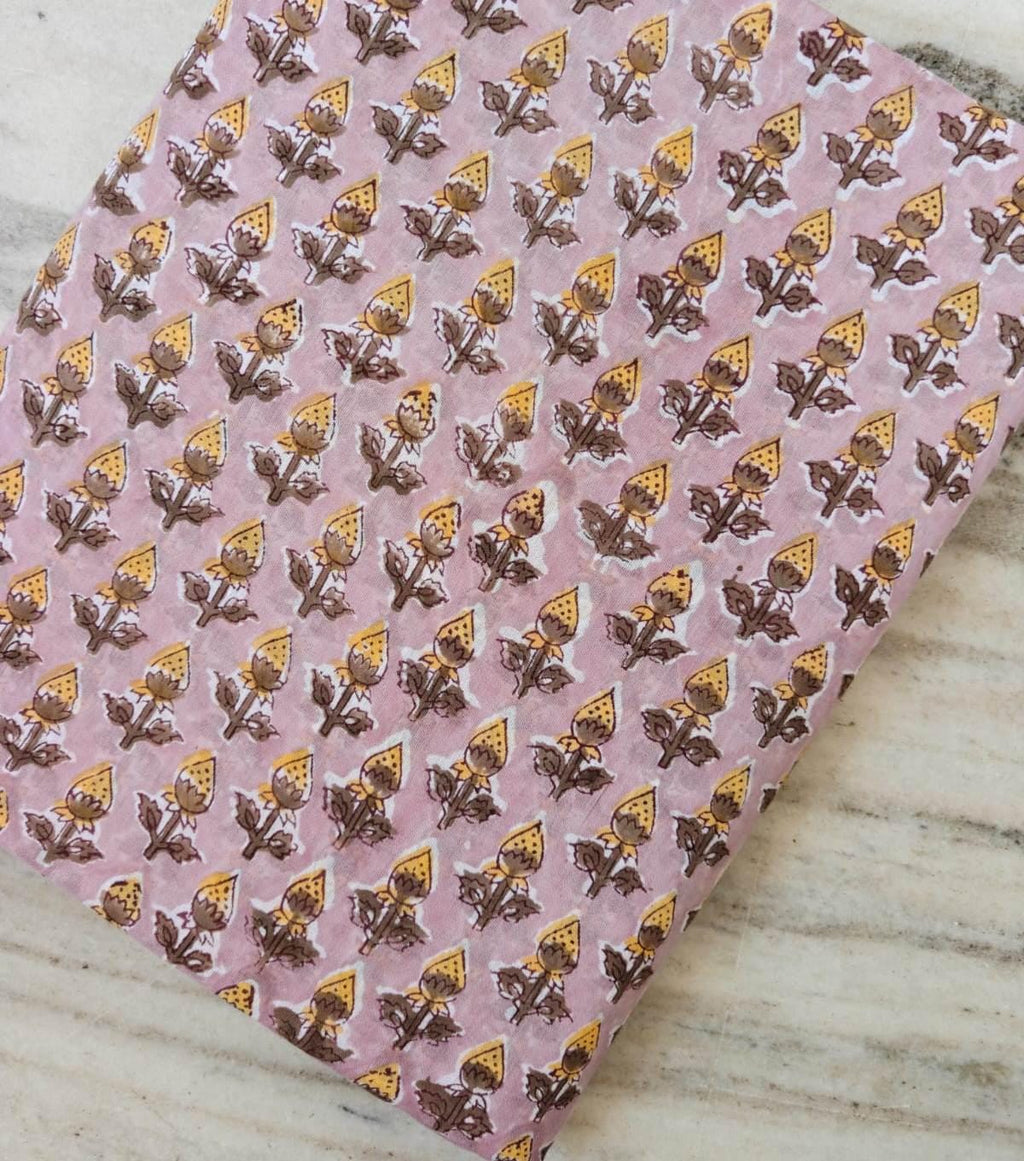 Hand Block Print Cotton Fabric by Yard, Pink Floral Cotton Fabric, Indian Handmade Cotton Textile, Soft Lightweight Fabric for Dress making