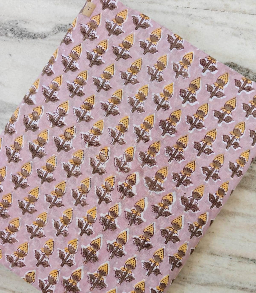 Hand Block Print Cotton Fabric by Yard, Pink Floral Cotton Fabric, Indian Handmade Cotton Textile, Soft Lightweight Fabric for Dress making