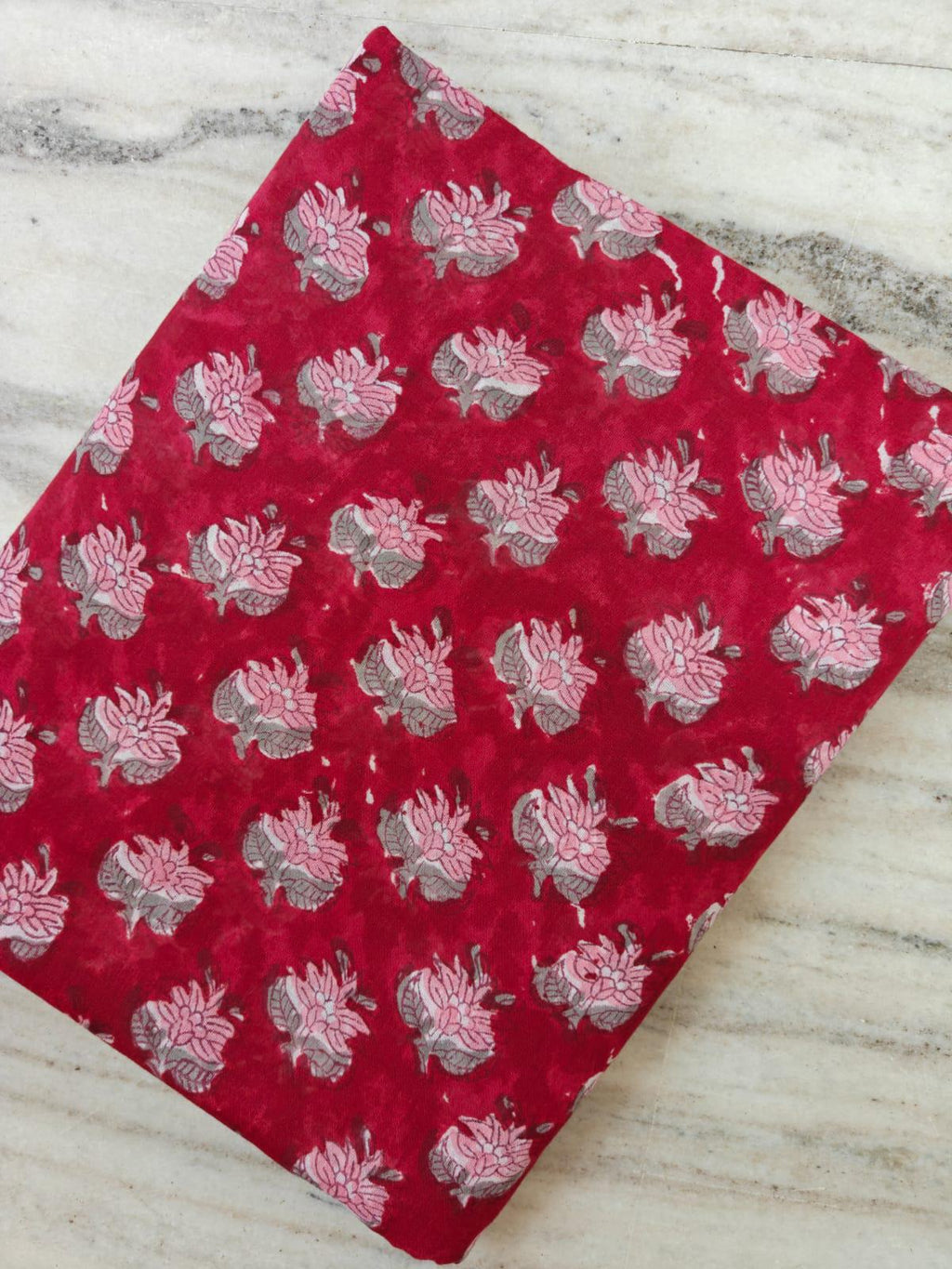 Red Hand Block Print Cotton Fabric by Yard, Floral Indian Cotton Fabric, Soft Lightweight Cotton for Sewing Quilting Dressmaking Crafts