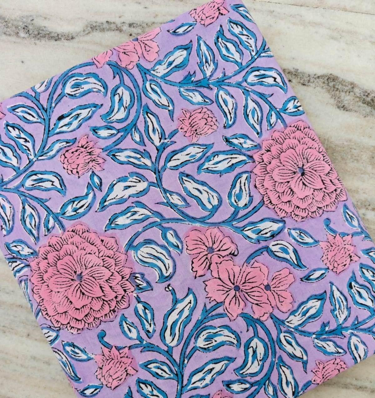 Lavender Floral Cotton Fabric, Block Print Style Fabric, Pink Floral Fabric By Yard, Soft Cotton Craft Fabric, Dressmaking Quilting Napkins