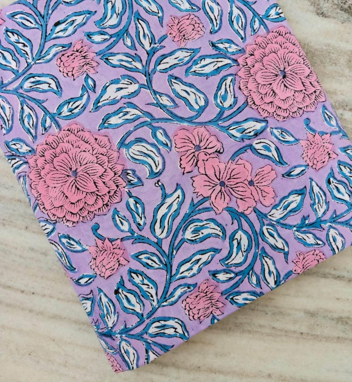 Lavender Floral Cotton Fabric, Block Print Style Fabric, Pink Floral Fabric By Yard, Soft Cotton Craft Fabric, Dressmaking Quilting Napkins