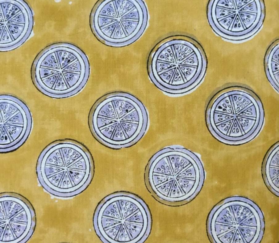 Mustard Yellow Citrus Cotton Fabric by the Yard, Lemon Slice Print Fabric, Fruit Pattern Cotton Fabric, Quilting Sewing Craft Fabric