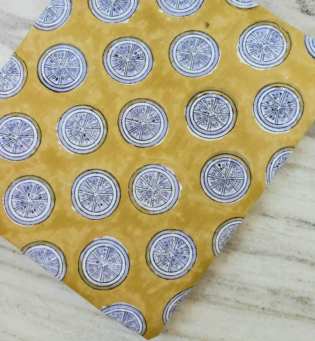Mustard Yellow Citrus Cotton Fabric by the Yard, Lemon Slice Print Fabric, Fruit Pattern Cotton Fabric, Quilting Sewing Craft Fabric