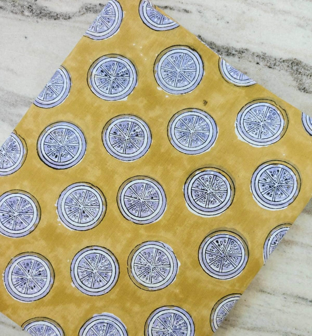 Mustard Yellow Citrus Cotton Fabric by the Yard, Lemon Slice Print Fabric, Fruit Pattern Cotton Fabric, Quilting Sewing Craft Fabric