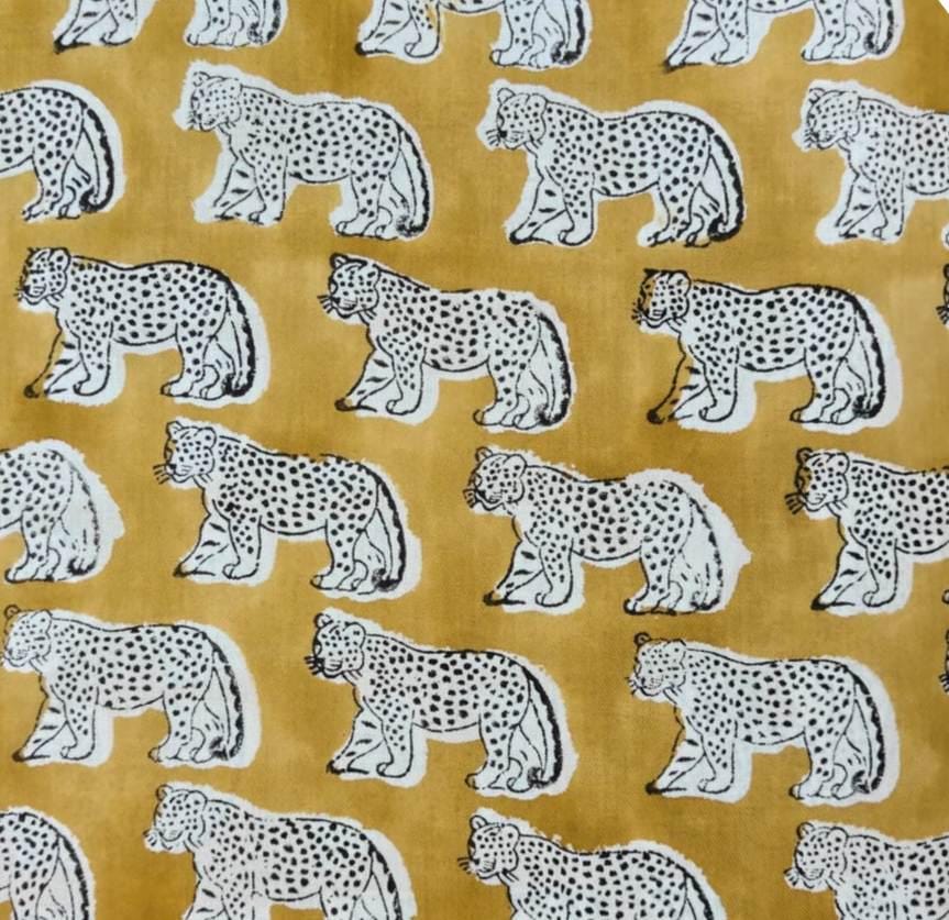 Leopard Print Cotton Fabric by the Yard, Mustard Yellow Animal Print Fabric, Safari Cotton Fabric, Jungle Wildlife Quilting Sewing Fabric