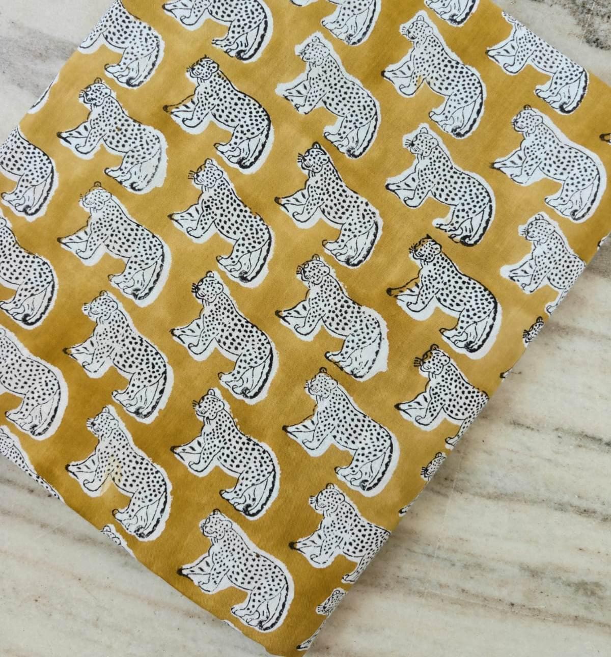 Leopard Print Cotton Fabric by the Yard, Mustard Yellow Animal Print Fabric, Safari Cotton Fabric, Jungle Wildlife Quilting Sewing Fabric