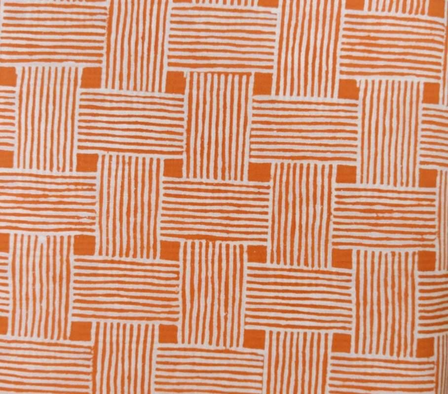 Orange Geometric Cotton Fabric by the Yard, Modern Basket Weave Stripe Print, White & Orange Quilting Fabric, Home Decor Sewing Fabric