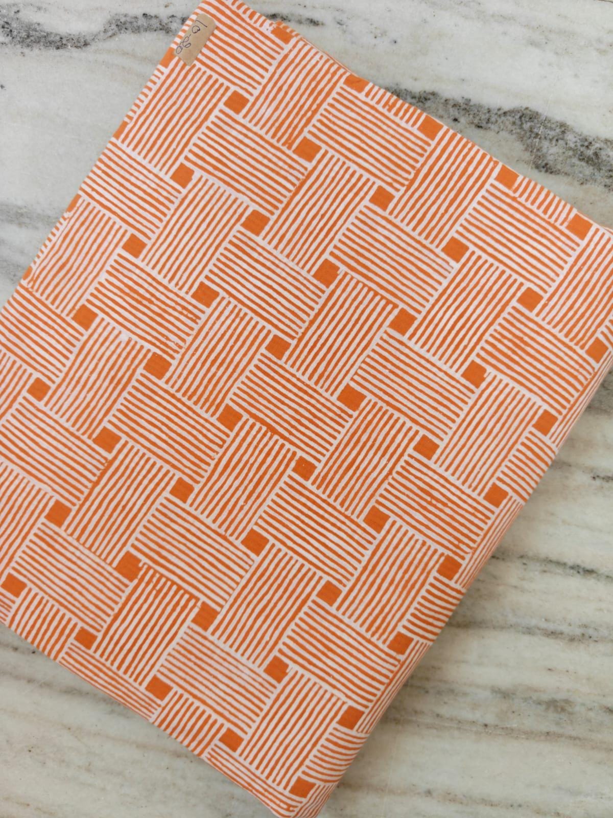 Orange Geometric Cotton Fabric by the Yard, Modern Basket Weave Stripe Print, White & Orange Quilting Fabric, Home Decor Sewing Fabric