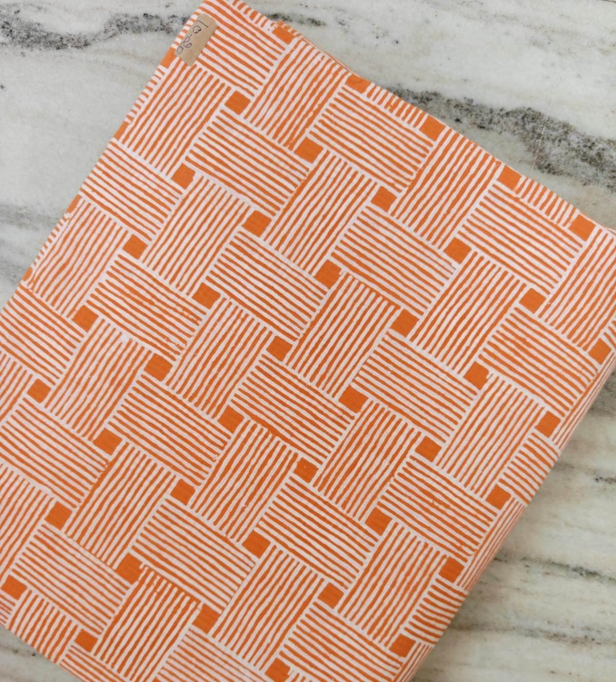 Orange Geometric Cotton Fabric by the Yard, Modern Basket Weave Stripe Print, White & Orange Quilting Fabric, Home Decor Sewing Fabric