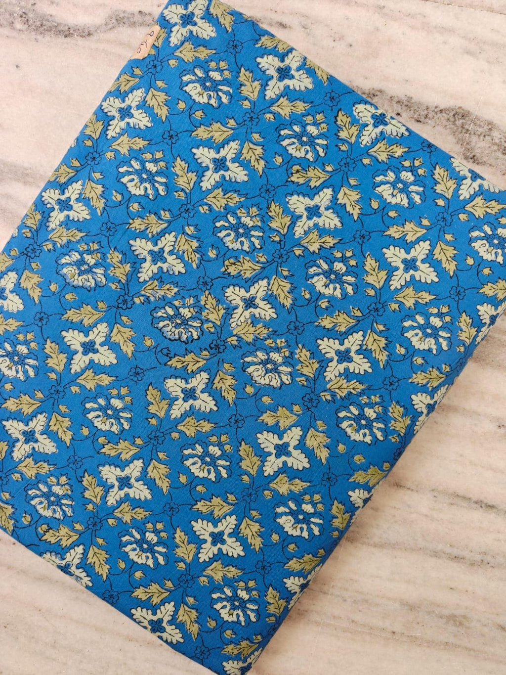 Blue Floral Cotton Fabric by the Yard, Vintage Indian Block Print Style, Botanical Flower Fabric, Quilting Sewing Craft Fabric, Napkins