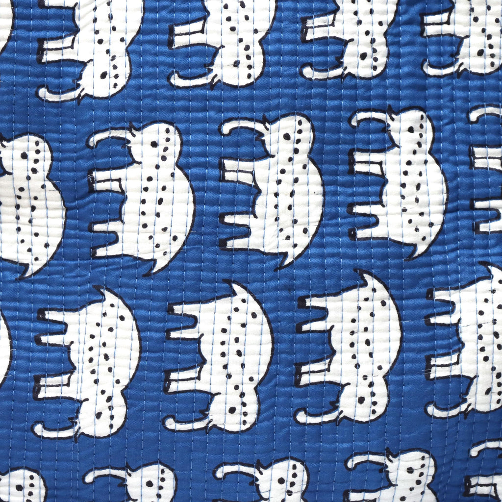 Waterproof Blue Elephant Quilted Shoulder Bag, Cotton Tote Bag, Handmade Elephant Print Tote, Travel Shopping Beach Bag, Gift For Her