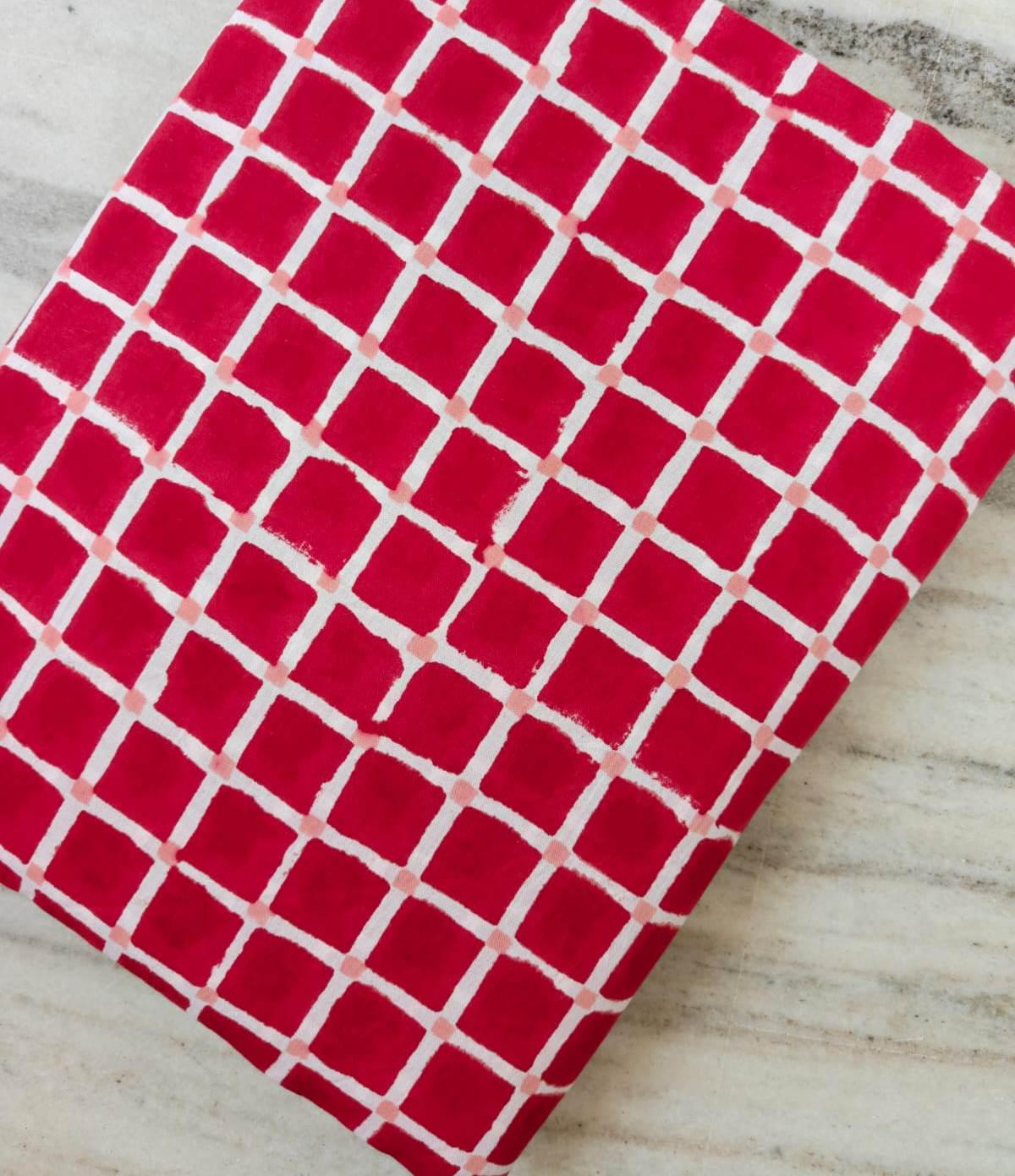 Red Checkered Cotton Fabric, Geometric Grid Print Fabric by Yard, Modern Cotton Fabric for Quilting Sewing Craft Dressmaking, Running Fabric