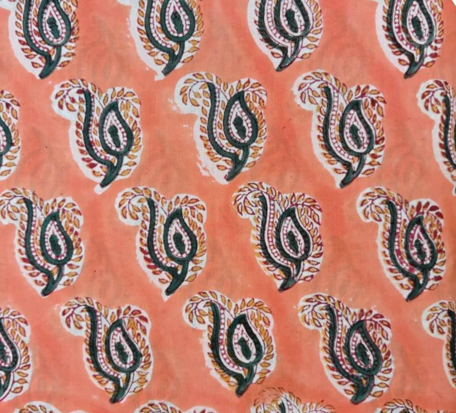 Paisley Cotton Fabric by the Yard, Peach Block Print Fabric, Indian Paisley Cotton Material, Boho Quilting Sewing Craft Fabric, Napkins