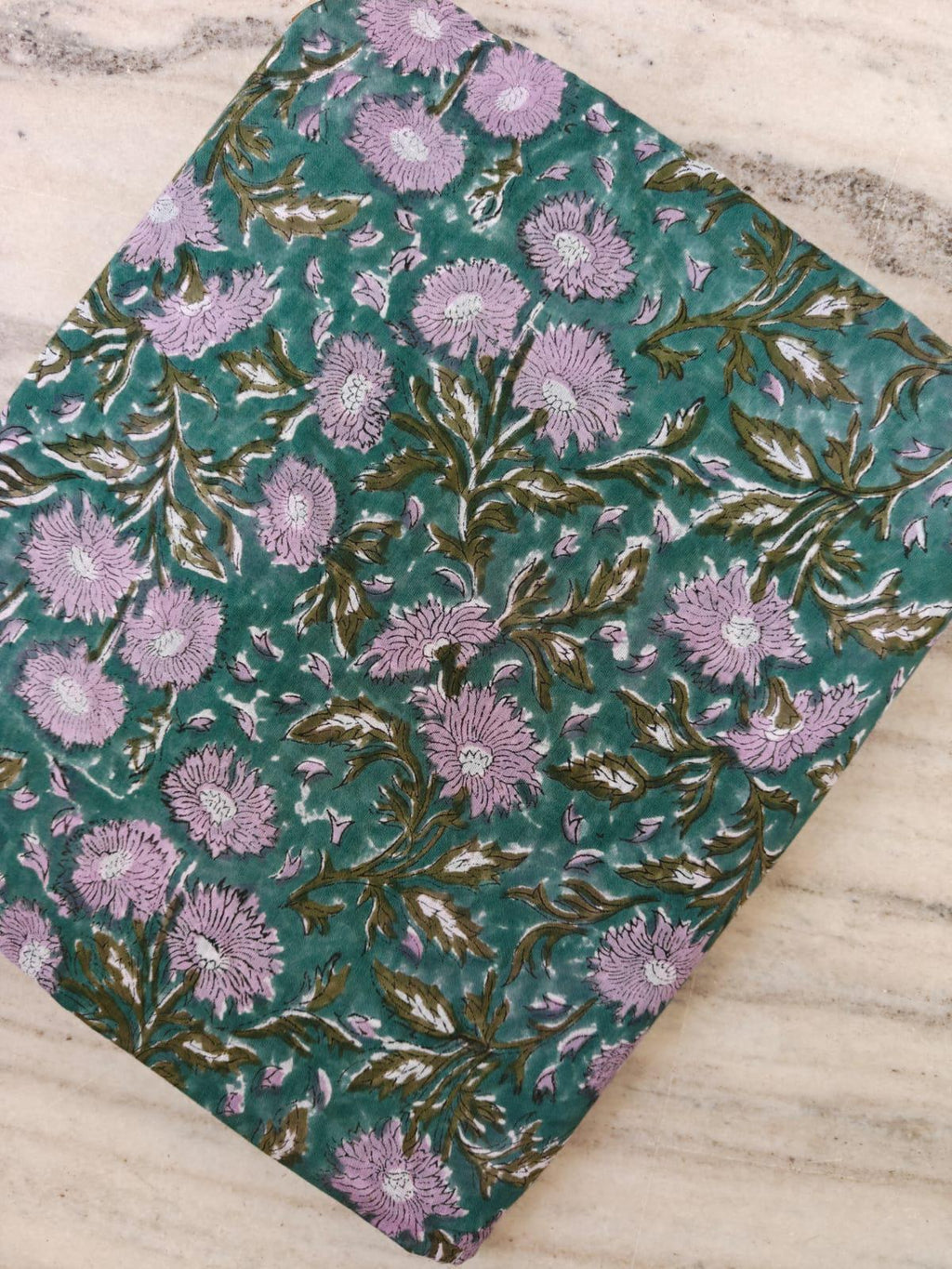 Hand Block Print Cotton Fabric by Yard Teal Green Floral Fabric Pink Flower Indian Cotton Handmade Quilting Sewing Craft Fabric Home Decor