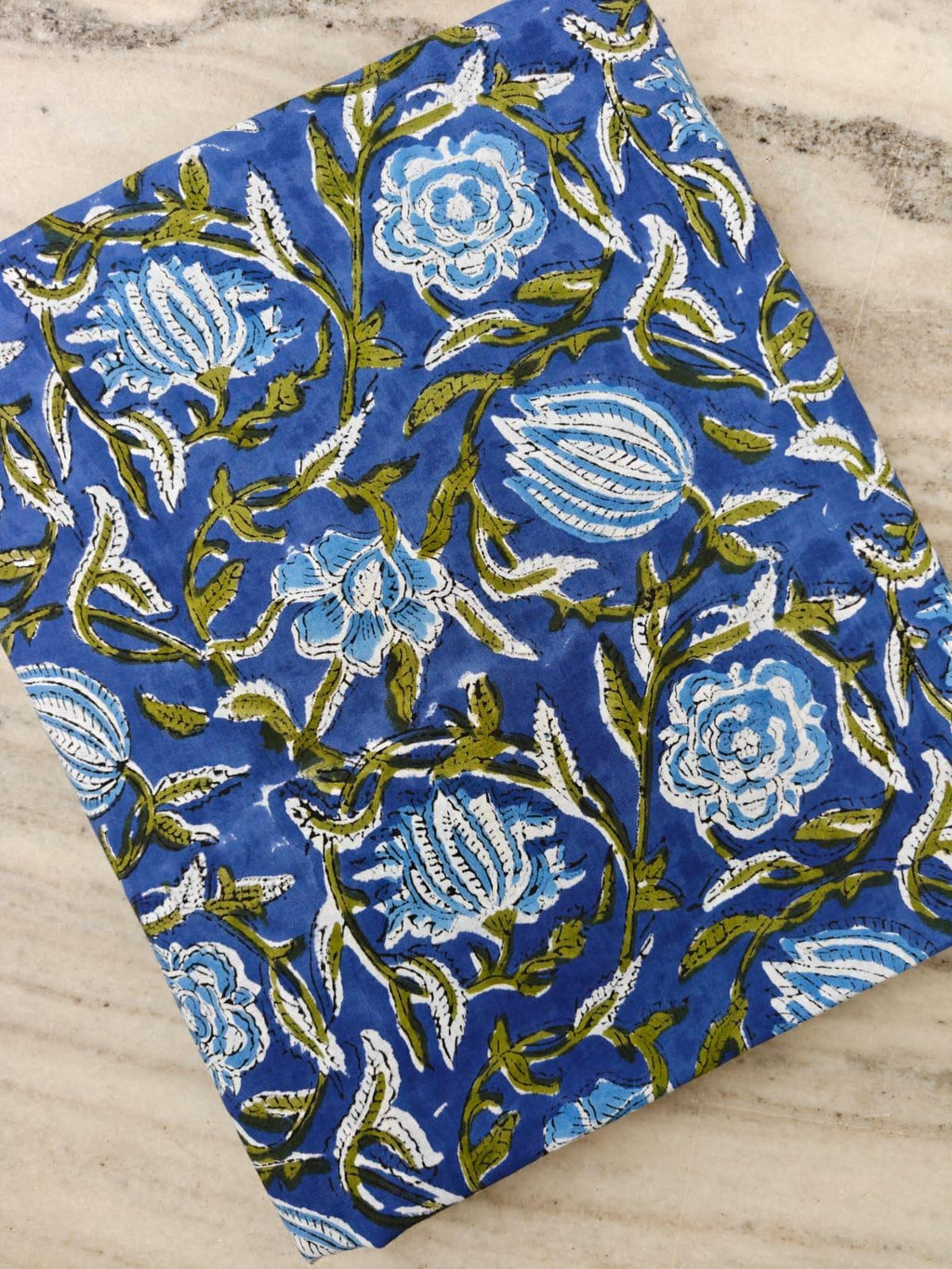 Royal Blue Floral Cotton By The Fabric, Handmade Block Printed Indian Textile, Soft Cotton Fabric for Dressmaking, Quilts, Crafts Home Decor