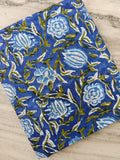 Royal Blue Floral Cotton By The Fabric, Handmade Block Printed Indian Textile, Soft Cotton Fabric for Dressmaking, Quilts, Crafts Home Decor