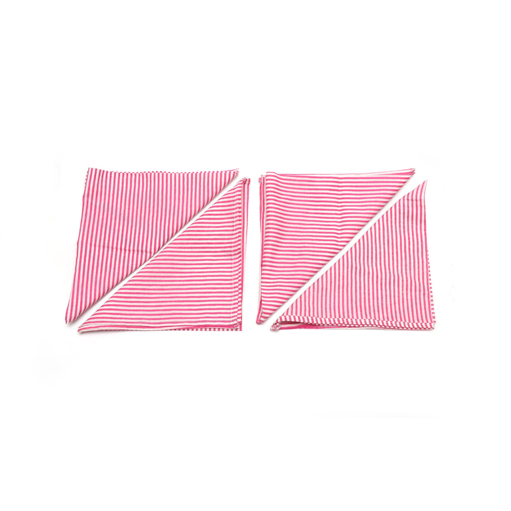 Hand Block Print Cotton Pink Stripe Napkins Set of 4, Handmade Cloth Dinner Napkins, Reusable Table Napkins, Table Linen, Kitchen Napkins
