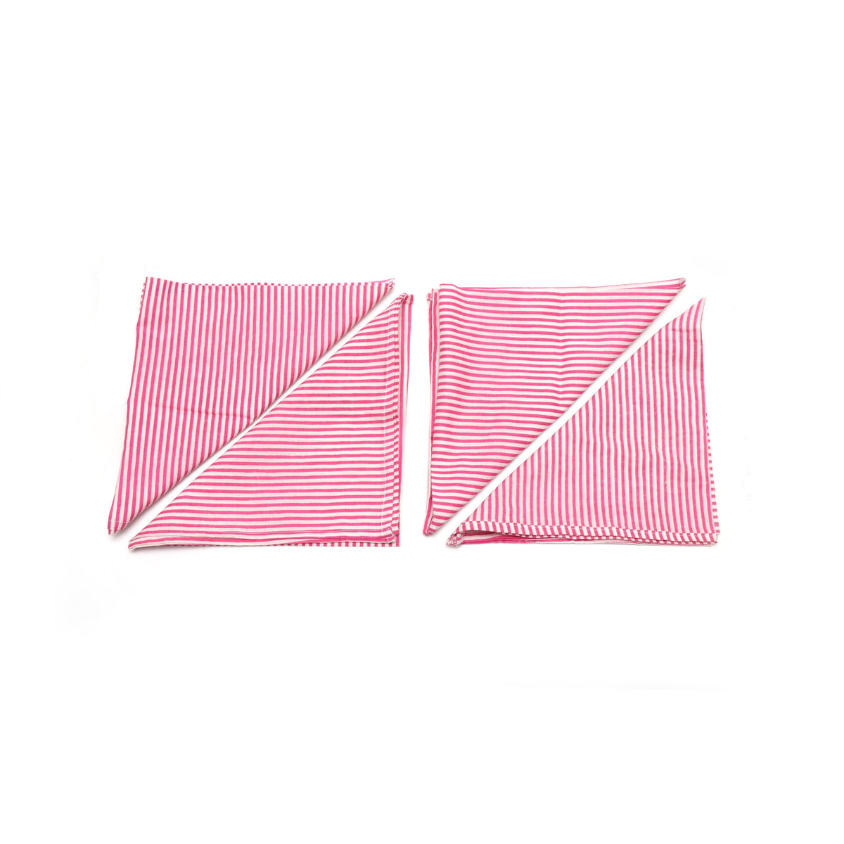 Hand Block Print Cotton Pink Stripe Napkins Set of 4, Handmade Cloth Dinner Napkins, Reusable Table Napkins, Table Linen, Kitchen Napkins