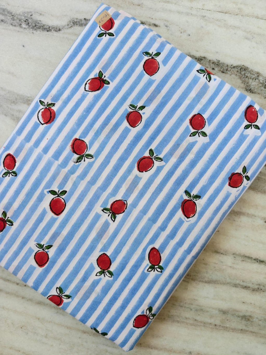 Blue Stripe Strawberry Cotton Fabric, Hand Block Print Fabric, Fruit Print Cotton Material, Quilting Fabric Dressmaking Fabric Sewing Fabric