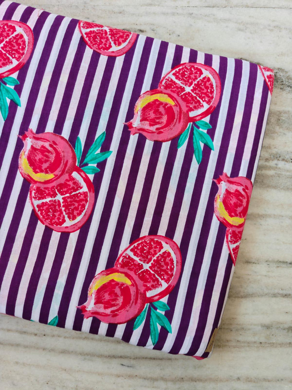 Pomegranate Cotton Fabric, Purple Stripe Fruit Print Fabric Hand Block Print Cotton Material, Quilting Fabric, Dressmaking Upholstery Fabric