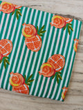 Pomegranate Cotton Fabric by the Yard, Green White Stripe Fruit Print Fabric, Summer Citrus Fabric, Sewing Craft Apparel Home Decor Fabric
