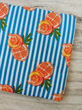 Pomegranate Cotton Fabric by the Yard, Blue White Stripe Fruit Print Fabric, Botanical Summer Fabric, Quilting Sewing Apparel Craft Fabric