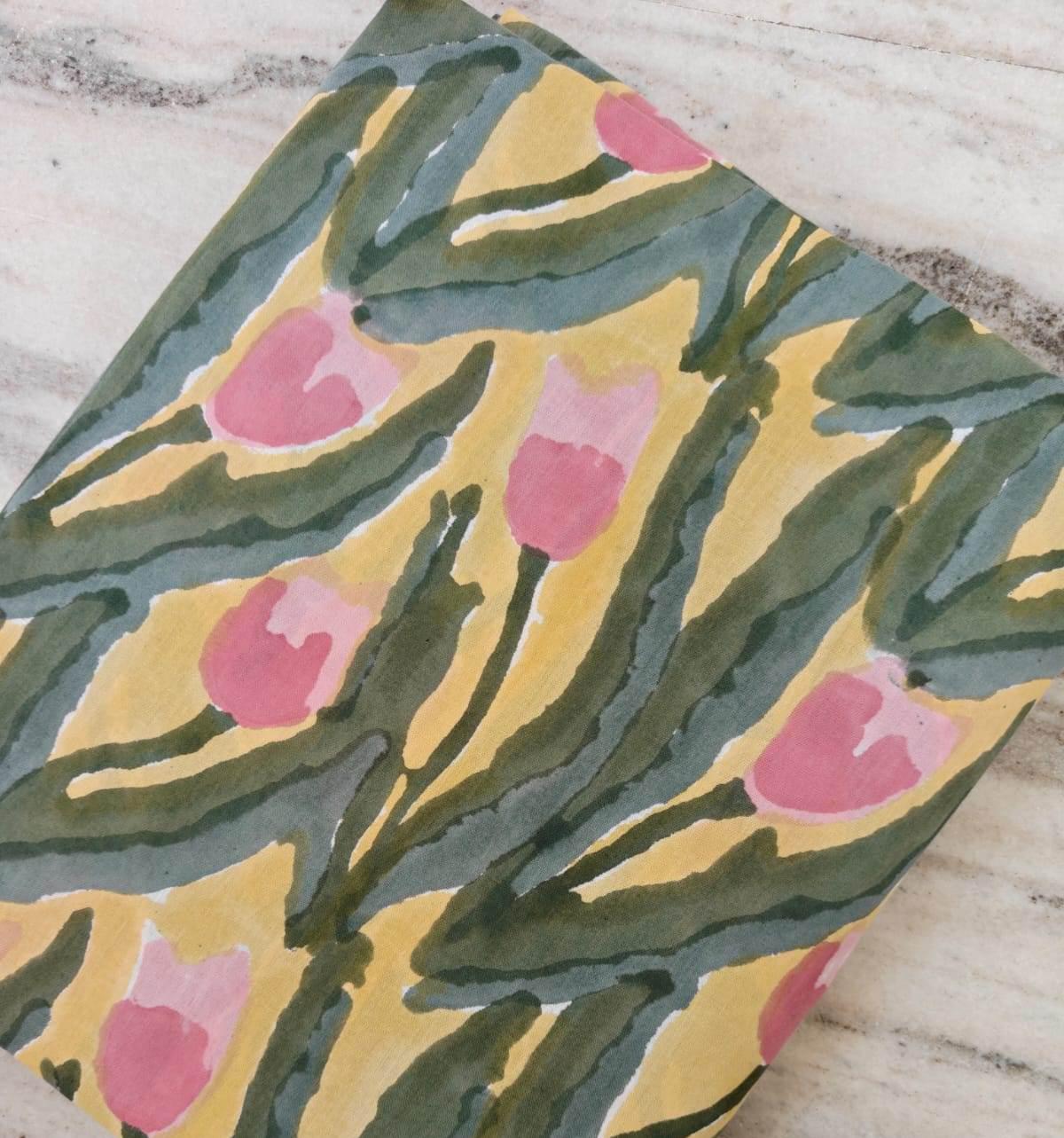 Pink Tulip Cotton Fabric by Yard, Floral Cotton Fabric, Botanical Print Fabric, Watercolor Flower Fabric, Sewing Fabric, Dressmaking Fabric