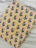 Yellow Floral Cotton Fabric by Yard, Hand Block Print Cotton Fabric, Pink Flower Indian Fabric, Lightweight Cotton Textile for Quilting