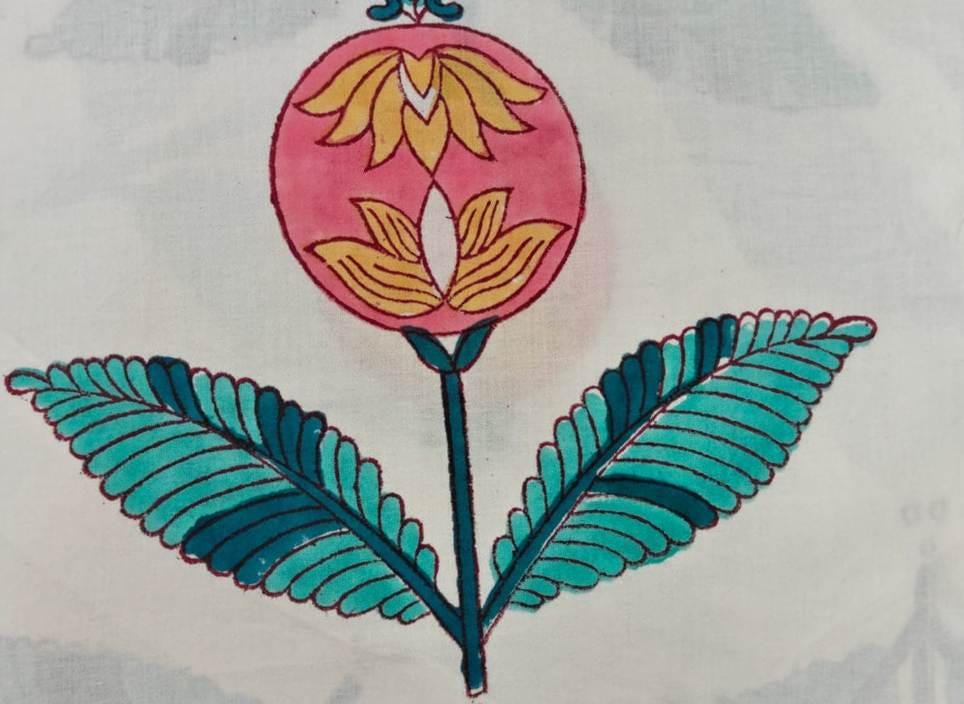 Pomegranate Hand Block Print Cotton Fabric by Yard, White Floral Cotton Fabric, Hand Printed Indian Textile, Botanical Fabric for Sewing