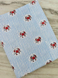Red Crab Print Cotton Fabric by Yard, Striped Cotton Fabric, Beach Theme Fabric, Nautical Fabric, Soft Cotton Material for Sewing Quilting