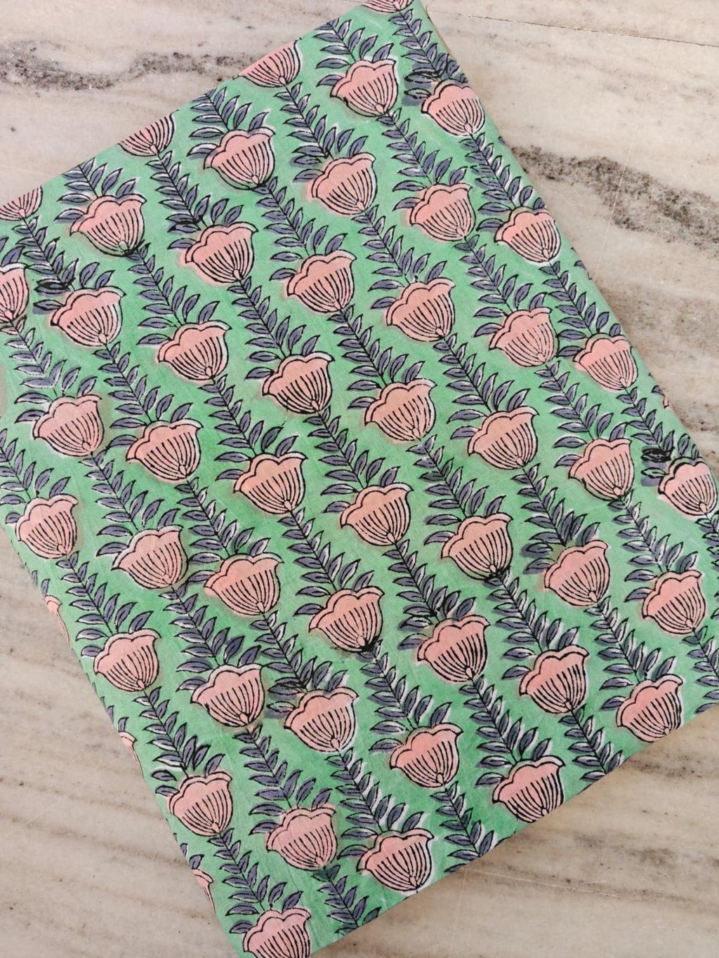 Mint Green Floral Cotton Fabric by Yard, Hand Block Print Cotton Fabric, Pink Flower Indian Fabric, Quilting Fabric, Dressmaking Fabric