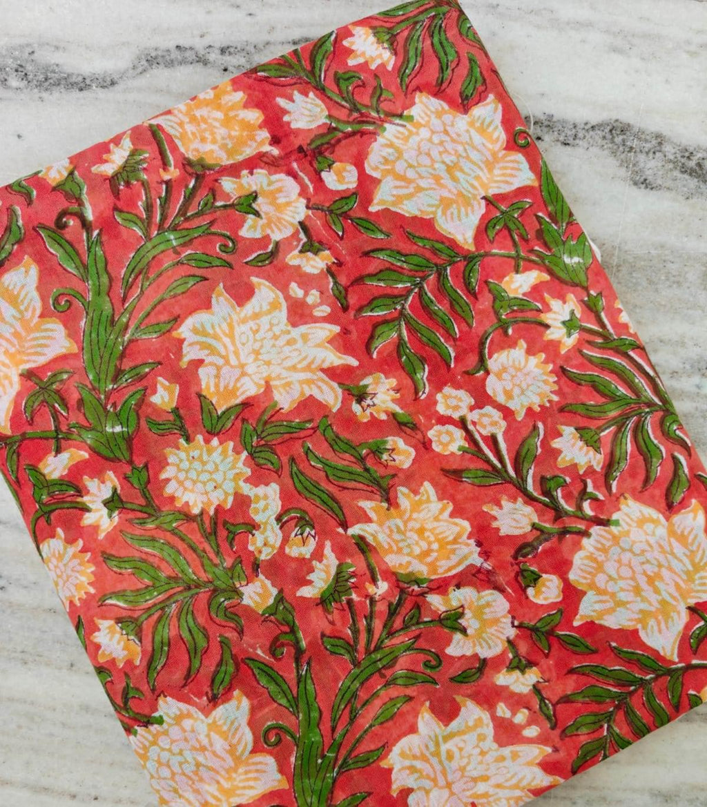 Coral Floral Cotton Fabric by Yard, Hand Block Print Fabric, Indian Cotton Fabric, Flower Print Fabric, Quilting Fabric, Dressmaking Fabric