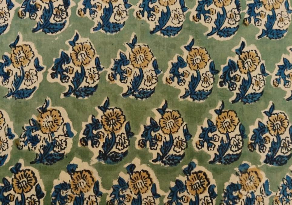 Sage Green Floral Cotton Fabric by Yard Hand Block Print Cotton Fabric Indian Floral Fabric Botanical Fabric Quilting Fabric Sewing Fabric