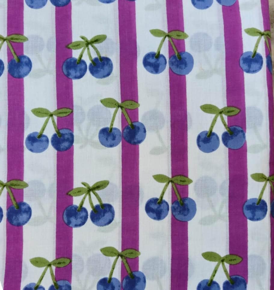 Cherry Print Cotton Fabric by Yard, Pink Stripe Cotton Fabric, Fruit Print Fabric, Cute Summer Fabric, Cotton Sewing Fabric, Kids Fabric