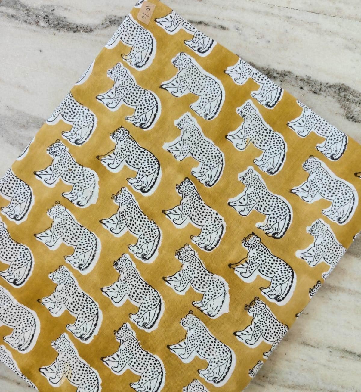 Leopard Print Cotton Fabric by the Yard, Mustard Yellow Animal Print Fabric, Safari Cotton Fabric, Jungle Wildlife Quilting Sewing Fabric