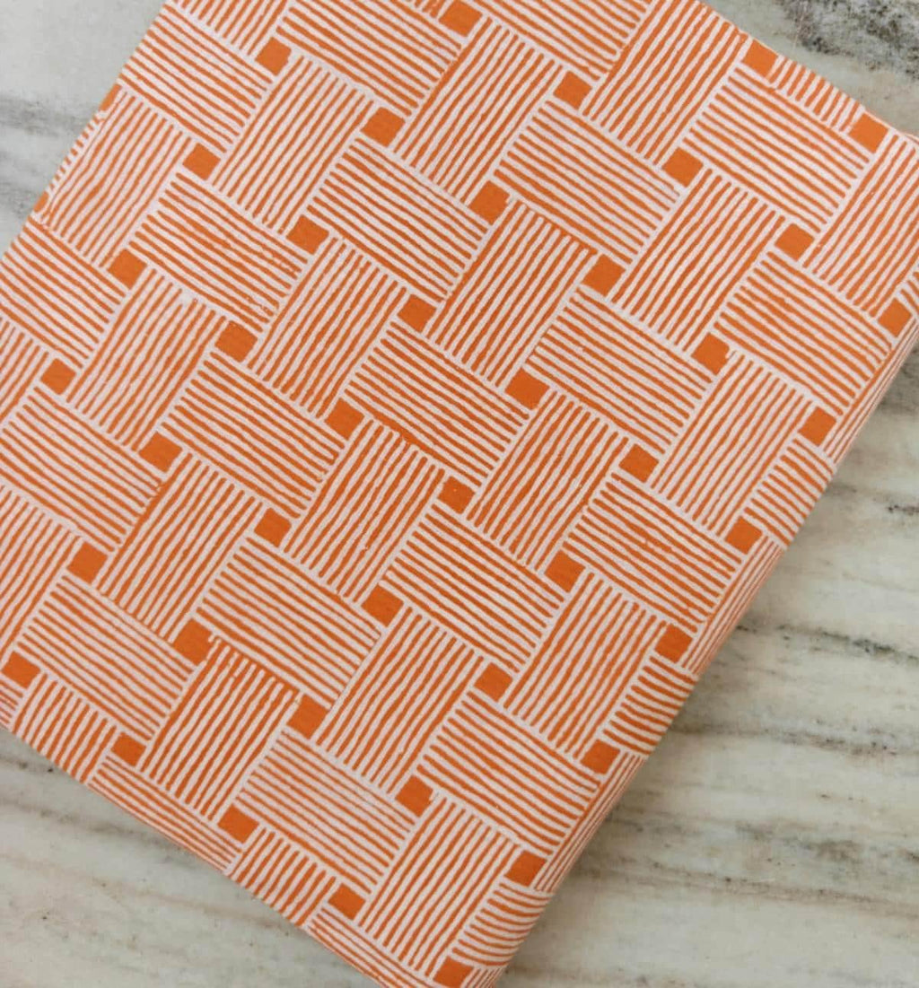 Orange Geometric Cotton Fabric by the Yard, Modern Basket Weave Stripe Print, White & Orange Quilting Fabric, Home Decor Sewing Fabric