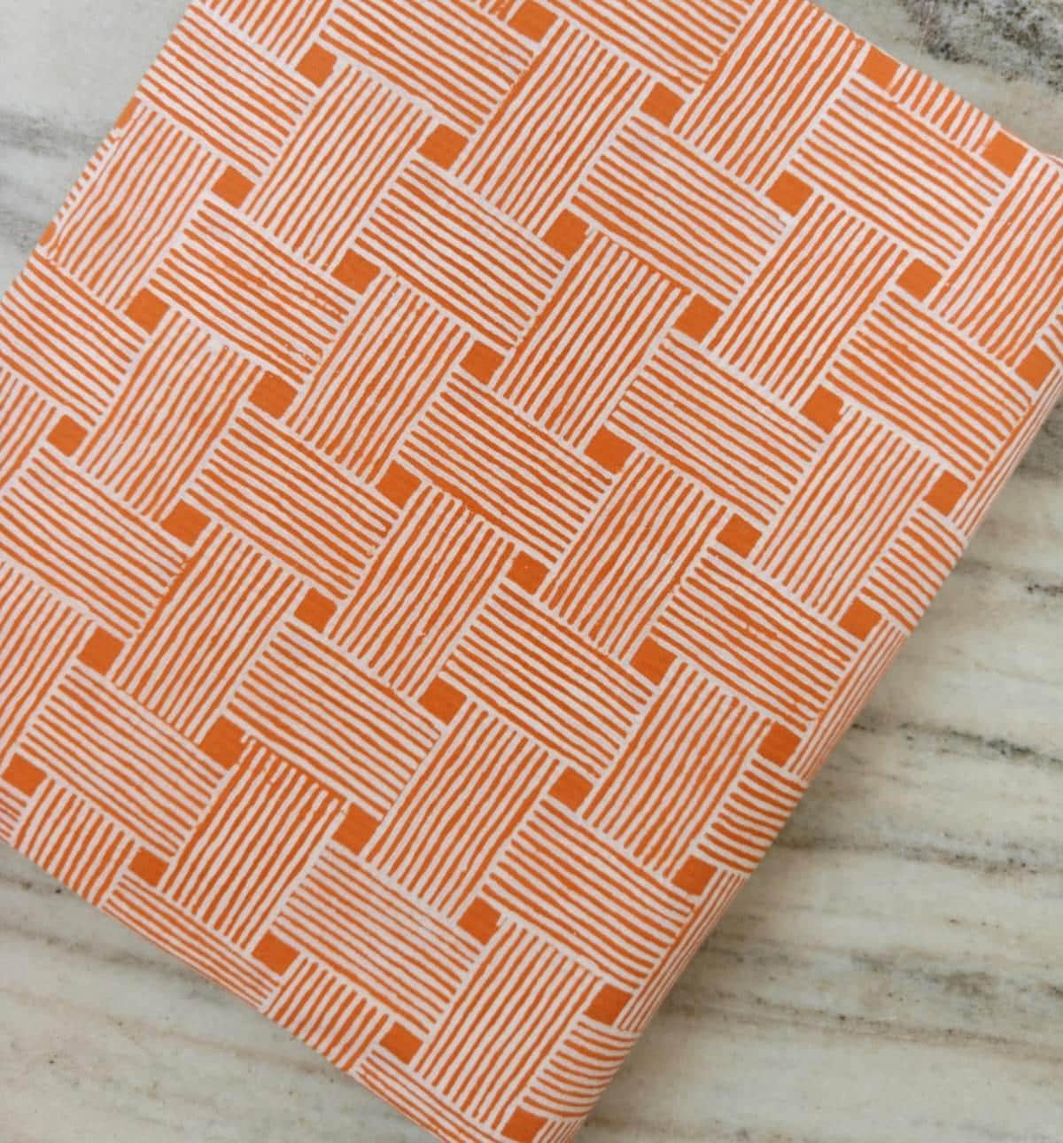Orange Geometric Cotton Fabric by the Yard, Modern Basket Weave Stripe Print, White & Orange Quilting Fabric, Home Decor Sewing Fabric