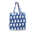 Waterproof Blue Elephant Quilted Shoulder Bag, Cotton Tote Bag, Handmade Elephant Print Tote, Travel Shopping Beach Bag, Gift For Her