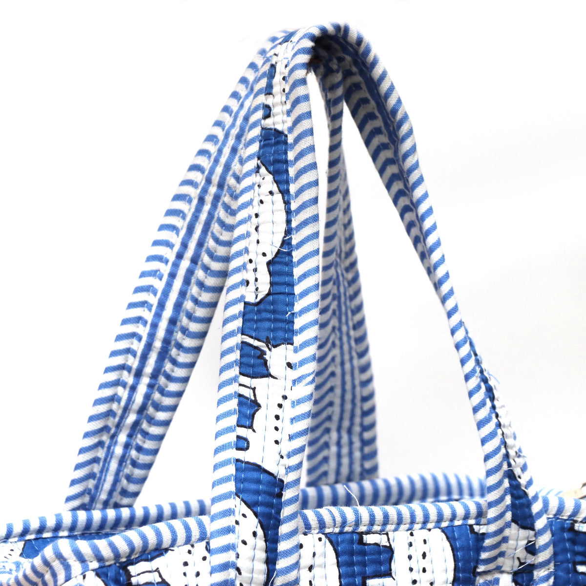 Waterproof Blue Elephant Quilted Shoulder Bag, Cotton Tote Bag, Handmade Elephant Print Tote, Travel Shopping Beach Bag, Gift For Her